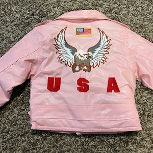 Bike Star Motorcycle Apparel 3T Pink Leather-Like Girl's Child USA Biker Jacket